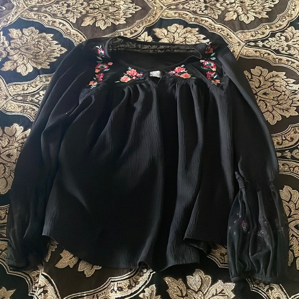 Black long sleeve embroidered shirt